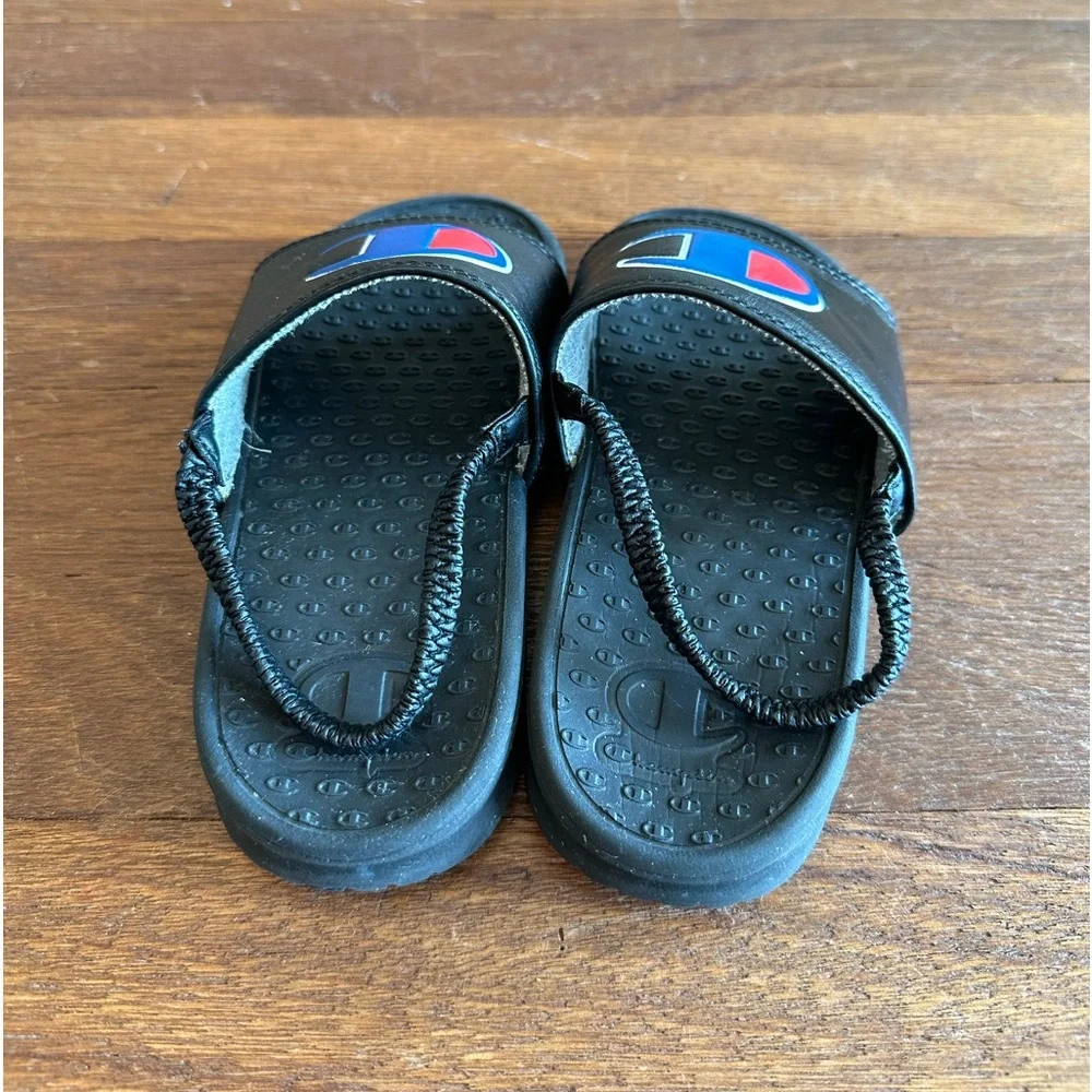 Champion Toddler Boys IPO Slides Sandals Size 10T Black Logo Pool Beach Shower
